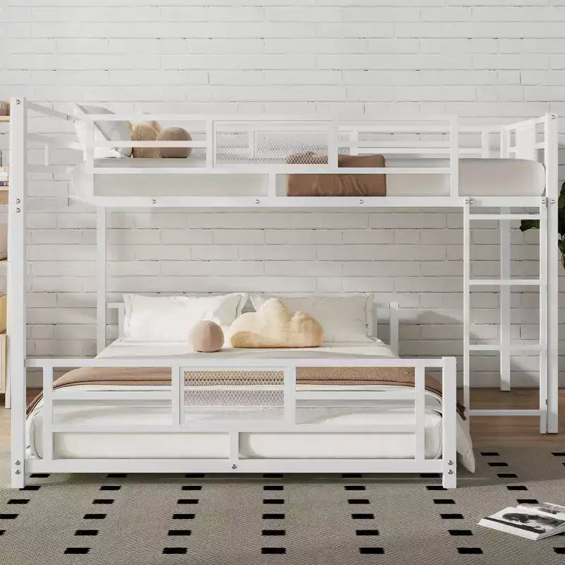 L-shaped Metal Twin over Full Size Bunk Bed, White