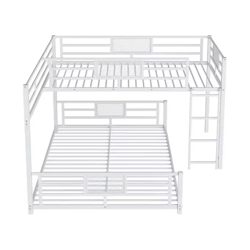 L-shaped Metal Twin over Full Size Bunk Bed, White