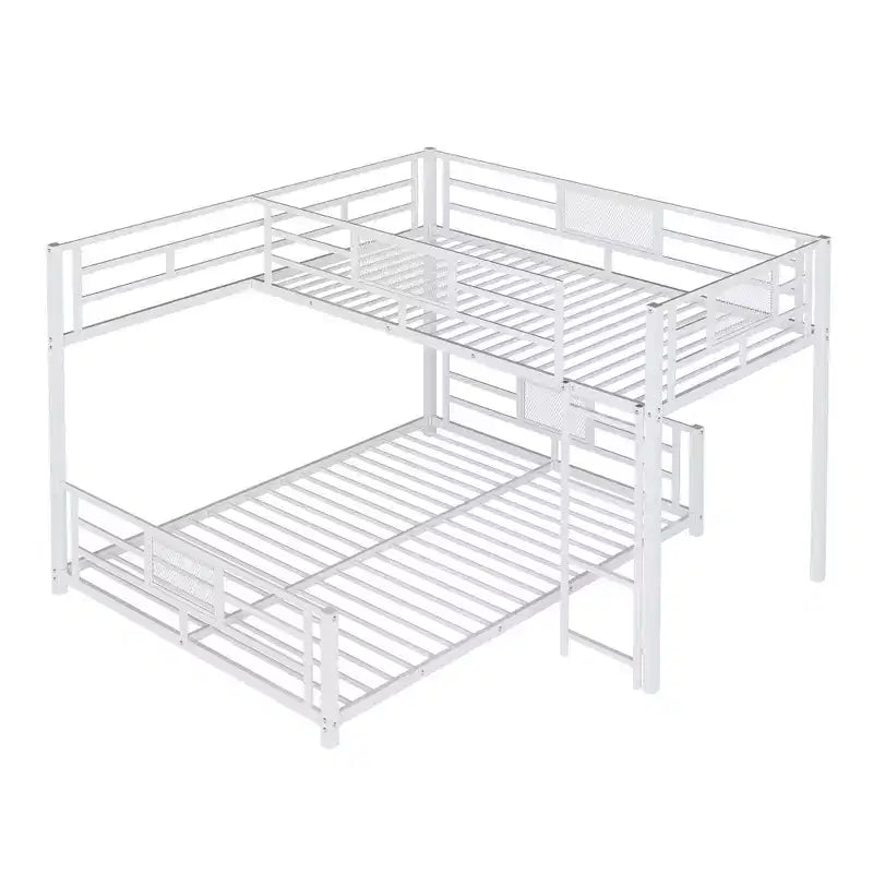 L-shaped Metal Twin over Full Size Bunk Bed, White