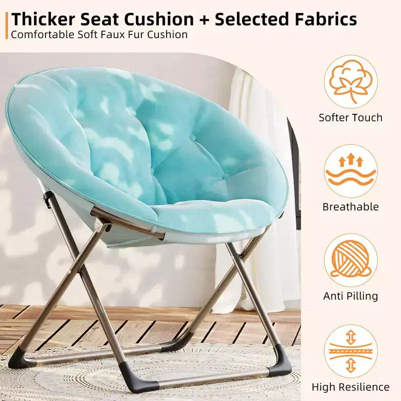 Comfy Saucer Chairs, Folding Reading Lounge Chair, Cozy Faux Fur Living Room Chair with Soft Thick Padded Seat & Metal Frame,Modern Style Bedroom Home