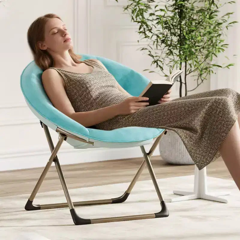 Comfy Saucer Chairs, Folding Reading Lounge Chair, Cozy Faux Fur Living Room Chair with Soft Thick Padded Seat & Metal Frame,Modern Style Bedroom Home