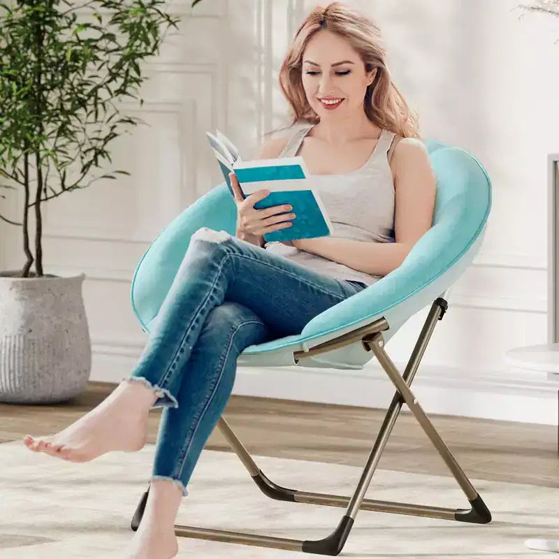 Comfy Saucer Chairs, Folding Reading Lounge Chair, Cozy Faux Fur Living Room Chair with Soft Thick Padded Seat & Metal Frame,Modern Style Bedroom Home