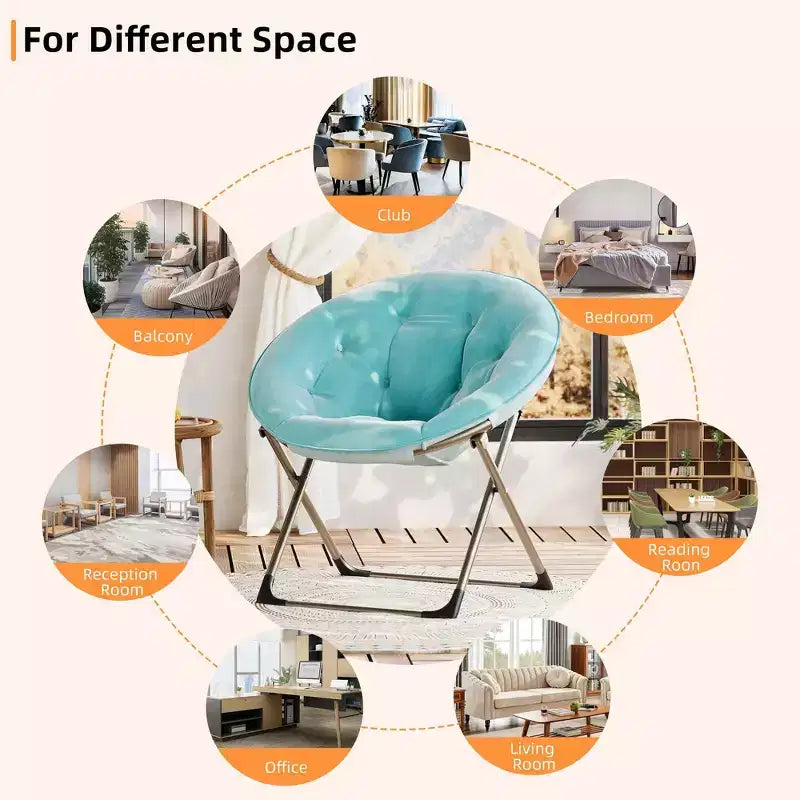 Comfy Saucer Chairs, Folding Reading Lounge Chair, Cozy Faux Fur Living Room Chair with Soft Thick Padded Seat & Metal Frame,Modern Style Bedroom Home