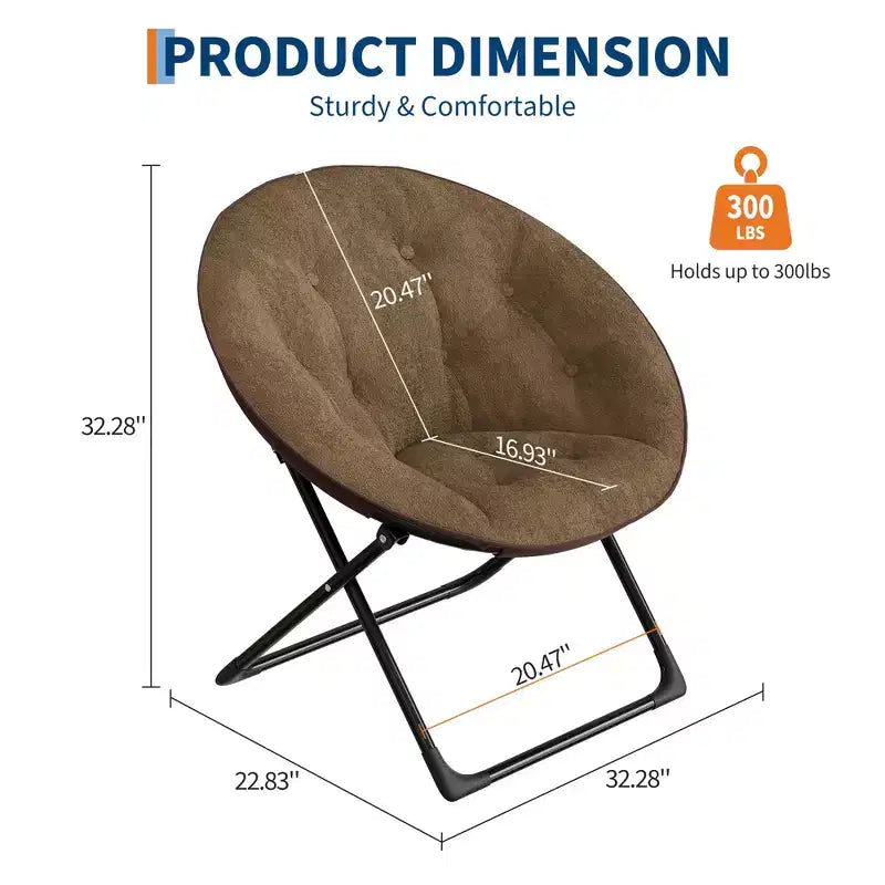 Comfy Saucer Chairs, Folding Reading Lounge Chair, Cozy Faux Fur Living Room Chair with Soft Thick Padded Seat & Metal Frame,Modern Style Bedroom Home