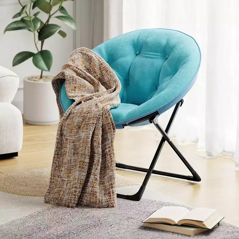 Comfy Saucer Chairs, Folding Reading Lounge Chair, Cozy Faux Fur Living Room Chair with Soft Thick Padded Seat & Metal Frame,Modern Style Bedroom Home