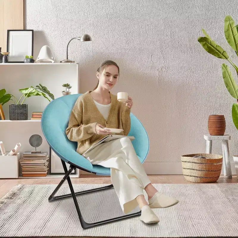 Comfy Saucer Chairs, Folding Reading Lounge Chair, Cozy Faux Fur Living Room Chair with Soft Thick Padded Seat & Metal Frame,Modern Style Bedroom Home