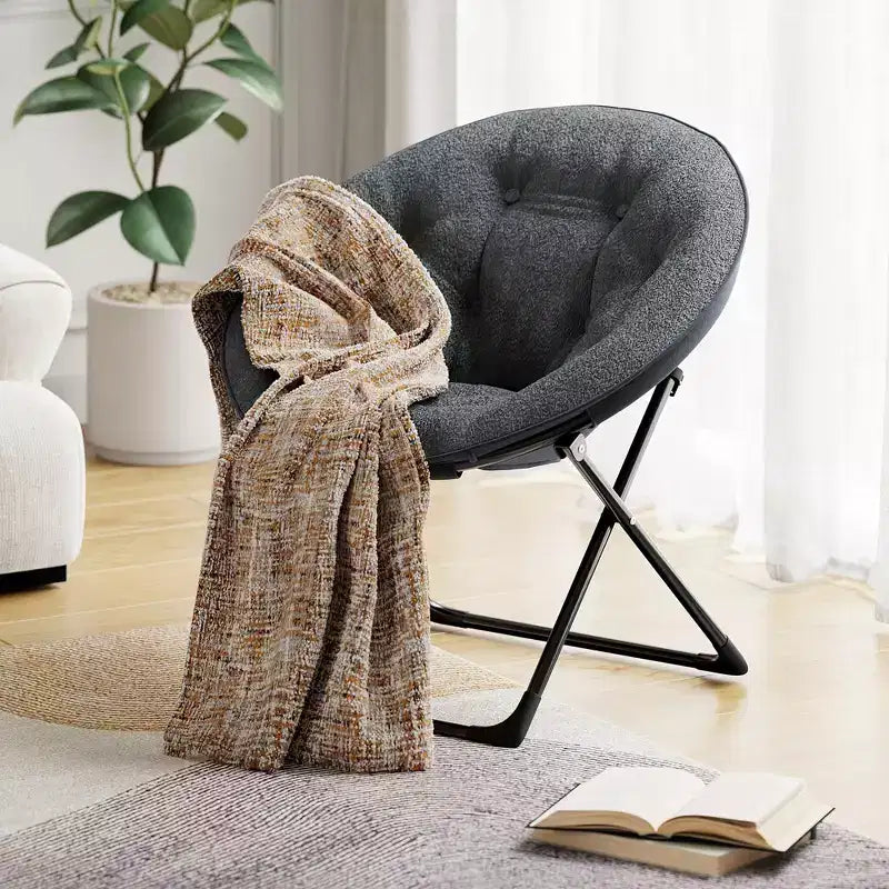 Comfy Saucer Chairs, Folding Reading Lounge Chair, Cozy Faux Fur Living Room Chair with Soft Thick Padded Seat & Metal Frame,Modern Style Bedroom Home