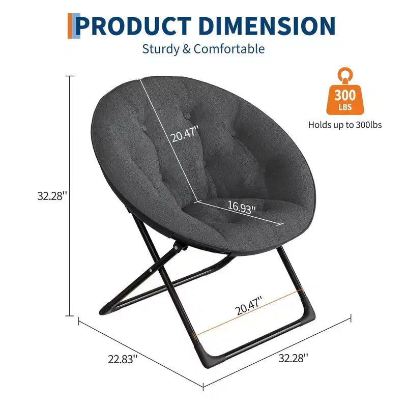 Comfy Saucer Chairs, Folding Reading Lounge Chair, Cozy Faux Fur Living Room Chair with Soft Thick Padded Seat & Metal Frame,Modern Style Bedroom Home