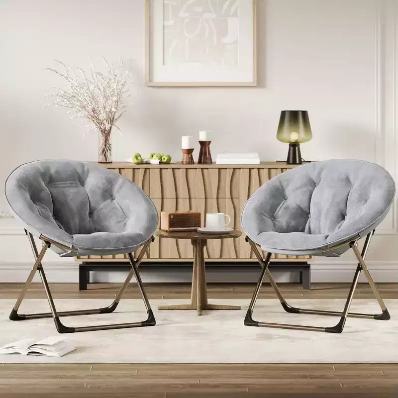Comfy Saucer Chairs, Folding Reading Lounge Chair, Cozy Faux Fur Living Room Chair with Soft Thick Padded Seat & Metal Frame,Modern Style Bedroom Home