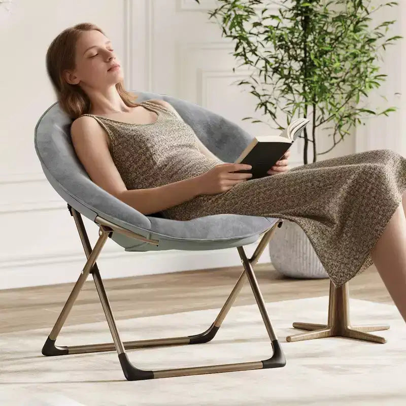 Comfy Saucer Chairs, Folding Reading Lounge Chair, Cozy Faux Fur Living Room Chair with Soft Thick Padded Seat & Metal Frame,Modern Style Bedroom Home