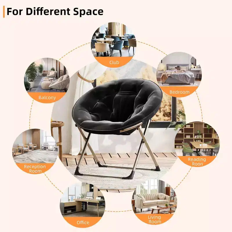 Comfy Saucer Chairs, Folding Reading Lounge Chair, Cozy Faux Fur Living Room Chair with Soft Thick Padded Seat & Metal Frame,Modern Style Bedroom Home