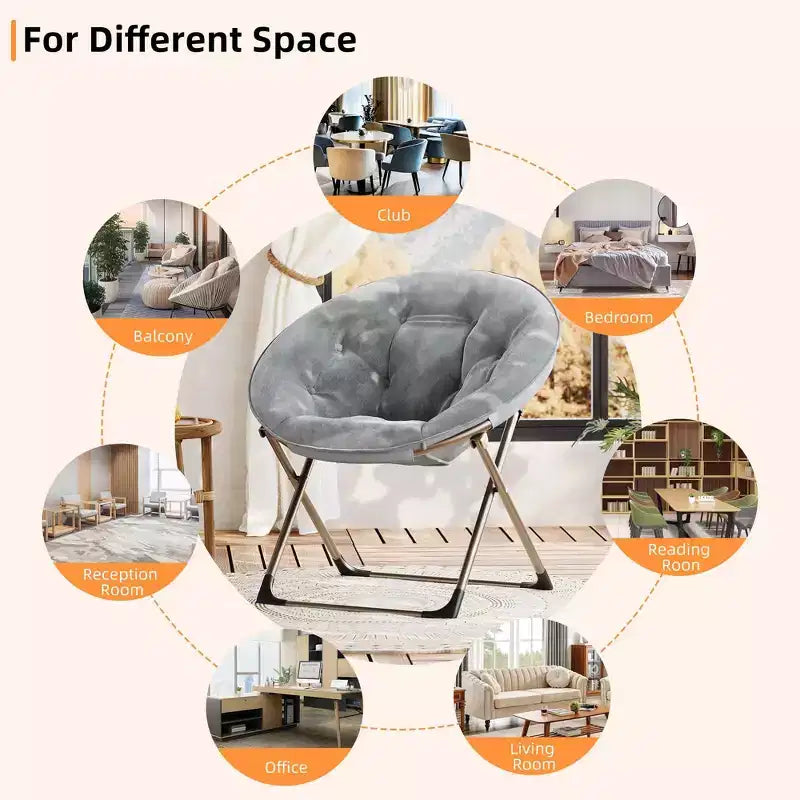 Comfy Saucer Chairs, Folding Reading Lounge Chair, Cozy Faux Fur Living Room Chair with Soft Thick Padded Seat & Metal Frame,Modern Style Bedroom Home
