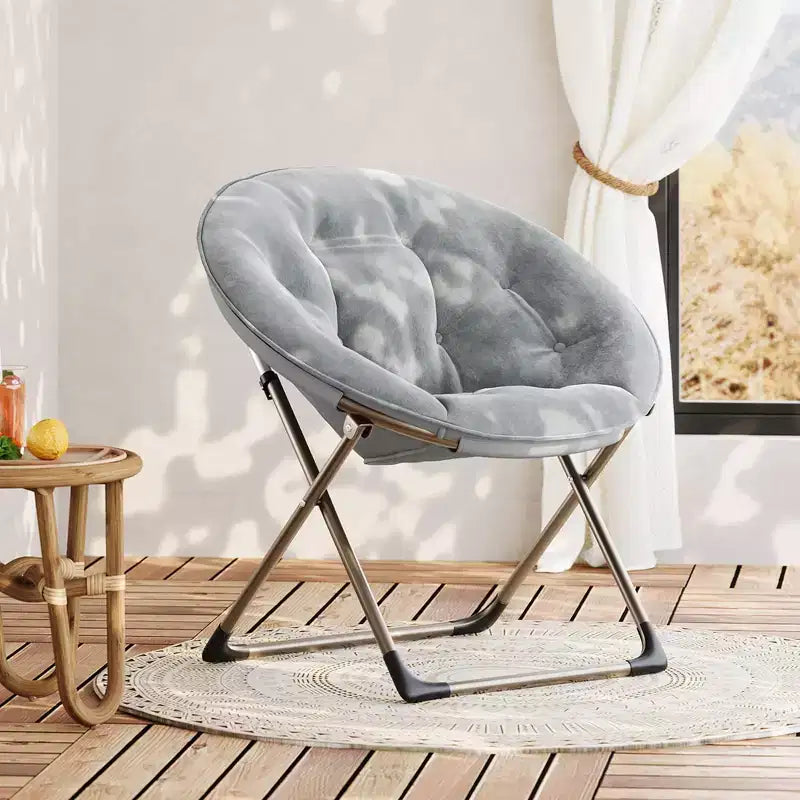Comfy Saucer Chairs, Folding Reading Lounge Chair, Cozy Faux Fur Living Room Chair with Soft Thick Padded Seat & Metal Frame,Modern Style Bedroom Home