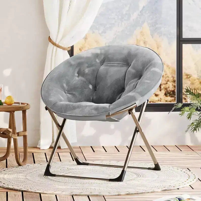 Comfy Saucer Chairs, Folding Reading Lounge Chair, Cozy Faux Fur Living Room Chair with Soft Thick Padded Seat & Metal Frame,Modern Style Bedroom Home
