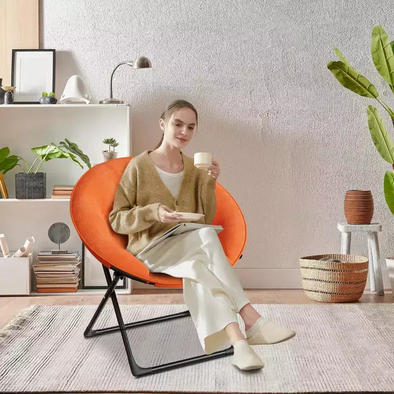 Comfy Saucer Chairs, Folding Reading Lounge Chair, Cozy Faux Fur Living Room Chair with Soft Thick Padded Seat & Metal Frame,Modern Style Bedroom Home