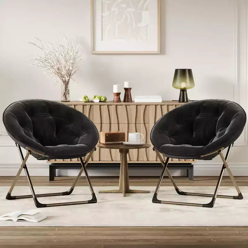 Comfy Saucer Chairs, Folding Reading Lounge Chair, Cozy Faux Fur Living Room Chair with Soft Thick Padded Seat & Metal Frame,Modern Style Bedroom Home