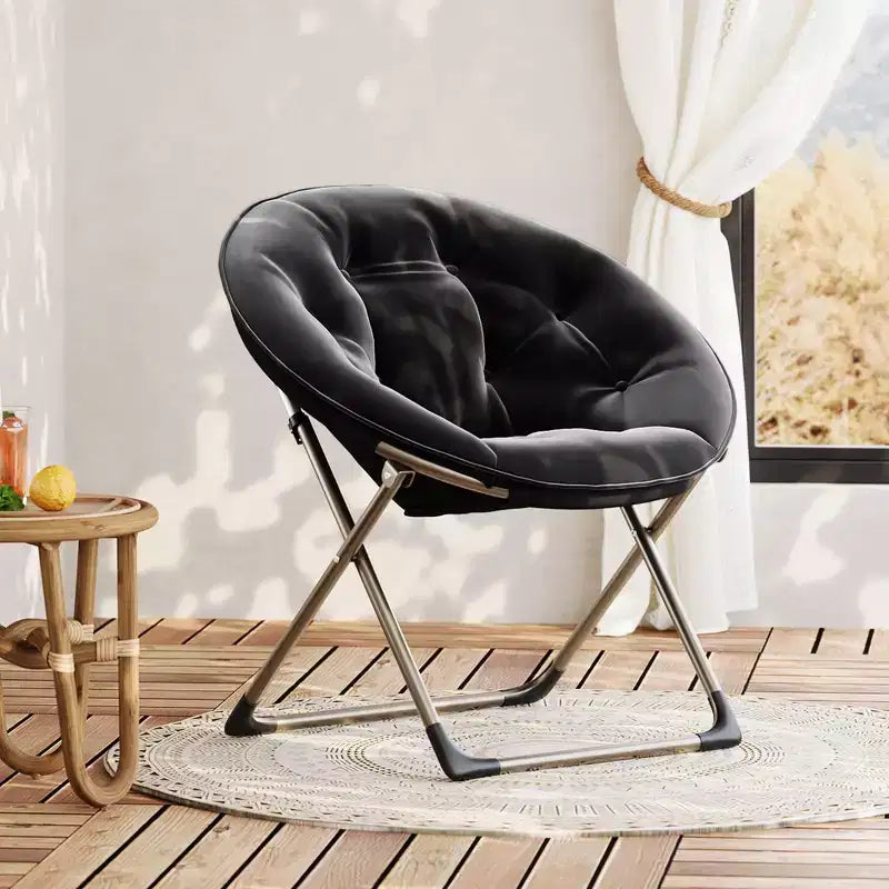 Comfy Saucer Chairs, Folding Reading Lounge Chair, Cozy Faux Fur Living Room Chair with Soft Thick Padded Seat & Metal Frame,Modern Style Bedroom Home