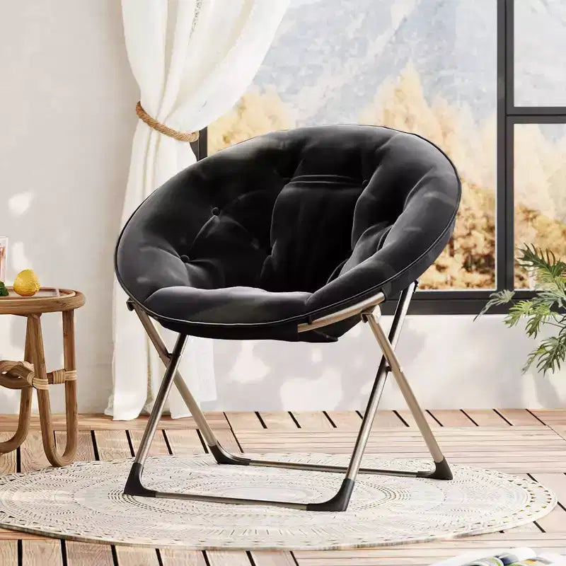 Comfy Saucer Chairs, Folding Reading Lounge Chair, Cozy Faux Fur Living Room Chair with Soft Thick Padded Seat & Metal Frame,Modern Style Bedroom Home