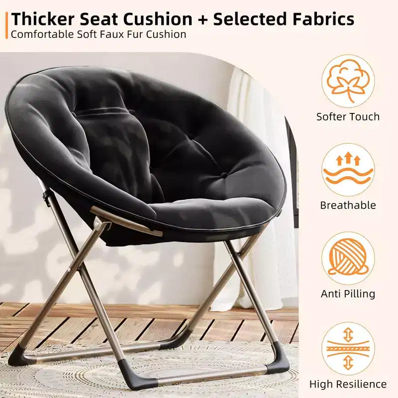 Comfy Saucer Chairs, Folding Reading Lounge Chair, Cozy Faux Fur Living Room Chair with Soft Thick Padded Seat & Metal Frame,Modern Style Bedroom Home