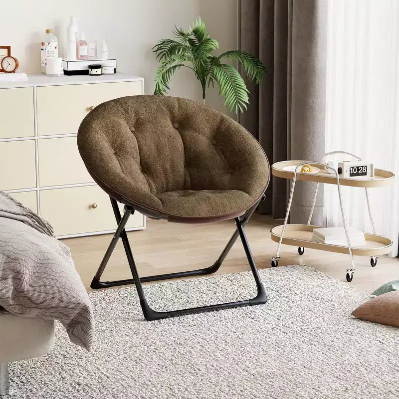 Comfy Saucer Chairs, Folding Reading Lounge Chair, Cozy Faux Fur Living Room Chair with Soft Thick Padded Seat & Metal Frame,Modern Style Bedroom Home