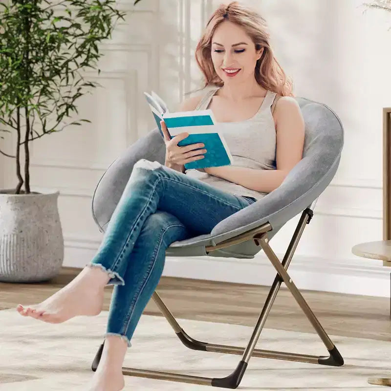 Comfy Saucer Chairs, Folding Reading Lounge Chair, Cozy Faux Fur Living Room Chair with Soft Thick Padded Seat & Metal Frame,Modern Style Bedroom Home