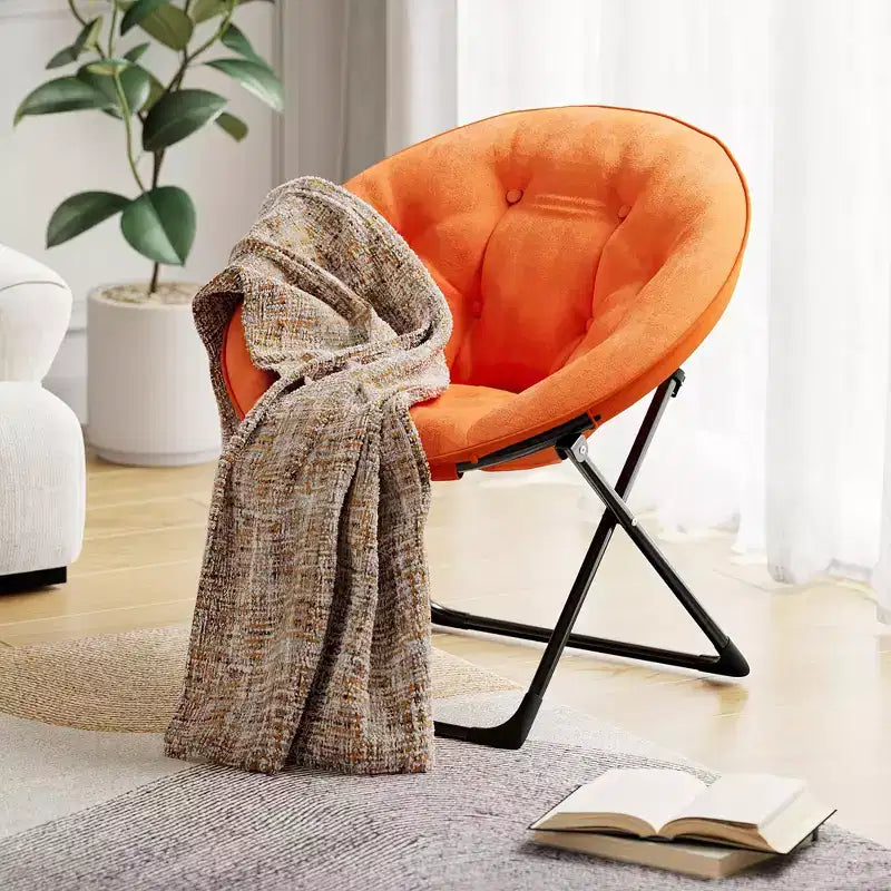 Comfy Saucer Chairs, Folding Reading Lounge Chair, Cozy Faux Fur Living Room Chair with Soft Thick Padded Seat & Metal Frame,Modern Style Bedroom Home