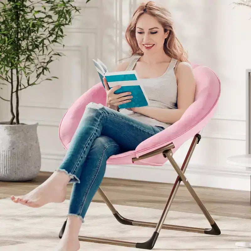 Comfy Saucer Chairs, Folding Reading Lounge Chair, Cozy Faux Fur Living Room Chair with Soft Thick Padded Seat & Metal Frame,Modern Style Bedroom Home