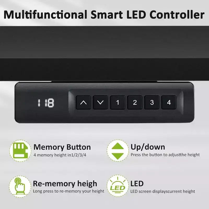 Electric Standing Computer Desk Adjustable Height 63in with Outlet Rolling Wheels Dual-Beam Frame Mouse Pad Spliced Desktop