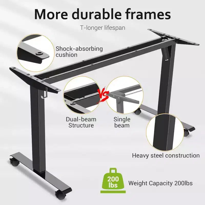 Electric Standing Computer Desk Adjustable Height 63in with Outlet Rolling Wheels Dual-Beam Frame Mouse Pad Spliced Desktop