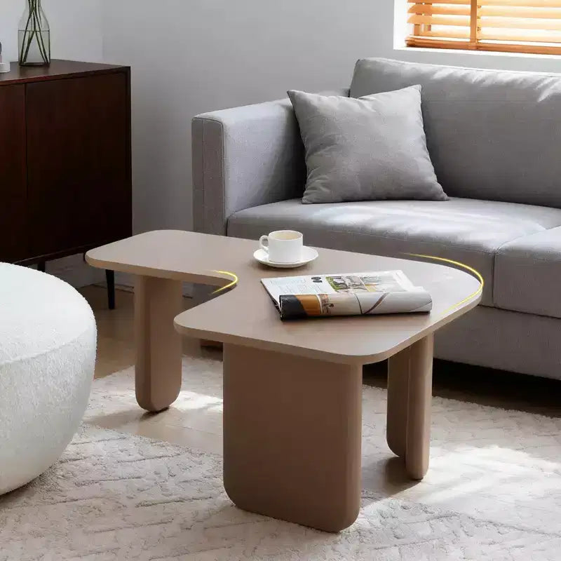 35 L-Shape Modern Coffee Table Khaki Green Paint Multi-Layer Free-Combo Corner White