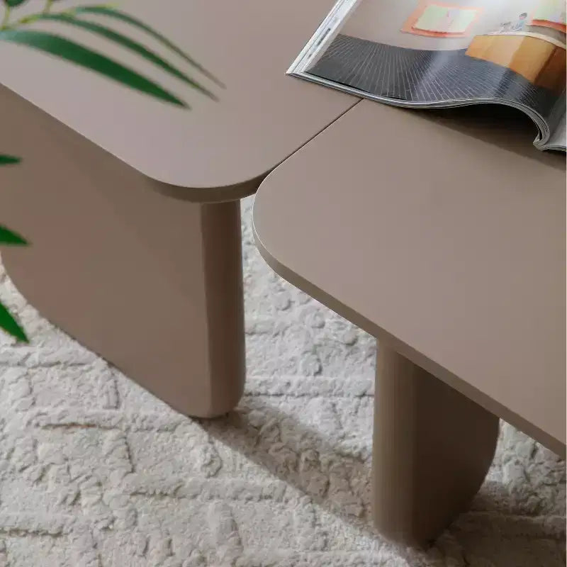 35 L-Shape Modern Coffee Table Khaki Green Paint Multi-Layer Free-Combo Corner White