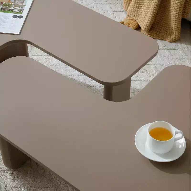 35 L-Shape Modern Coffee Table Khaki Green Paint Multi-Layer Free-Combo Corner White