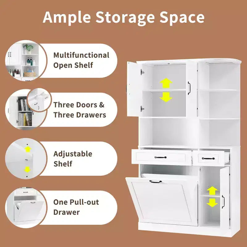 White Tall Freestanding Storage Cabinet Drawers Doors Adjustable Shelves Flip Drawer MDF