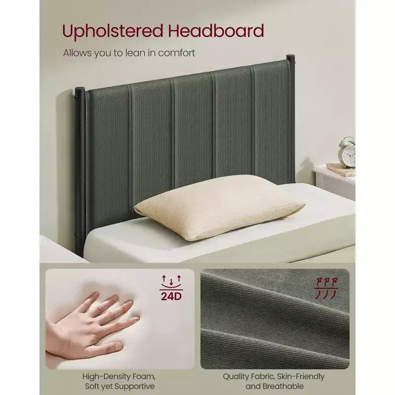 Twin Bed Frame with Upholstered Headboard