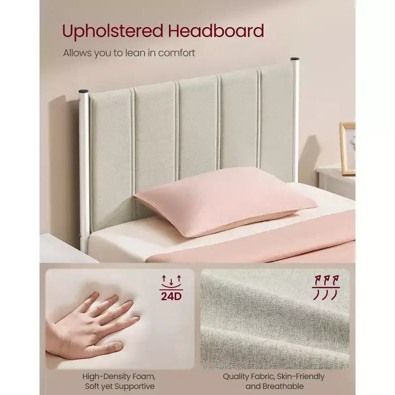 Twin Bed Frame with Upholstered Headboard