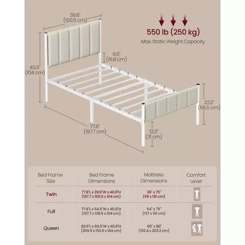 Twin Bed Frame with Upholstered Headboard