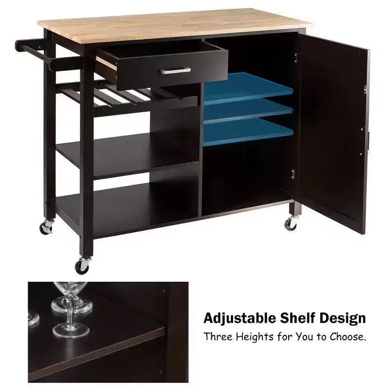 4-Tier Wood Kitchen Island Trolley Cart Storage Cabinet w/ Rack & Drawer