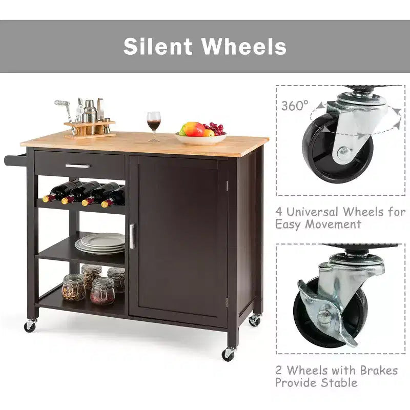 4-Tier Wood Kitchen Island Trolley Cart Storage Cabinet w/ Rack & Drawer