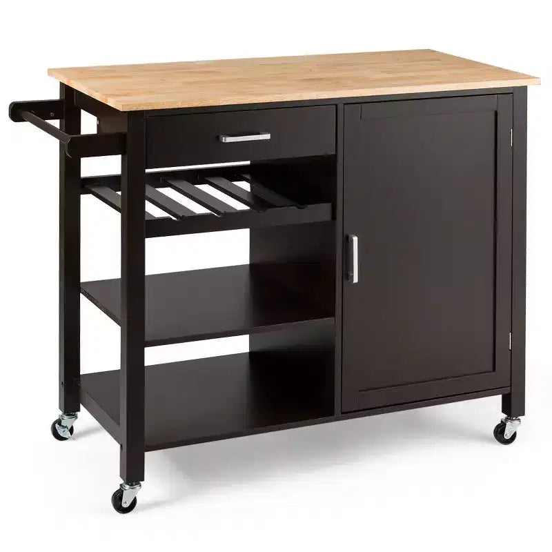 4-Tier Wood Kitchen Island Trolley Cart Storage Cabinet w/ Rack & Drawer
