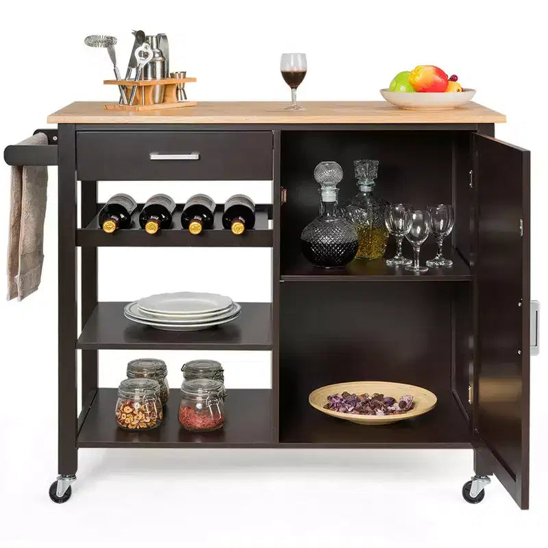 4-Tier Wood Kitchen Island Trolley Cart Storage Cabinet w/ Rack & Drawer