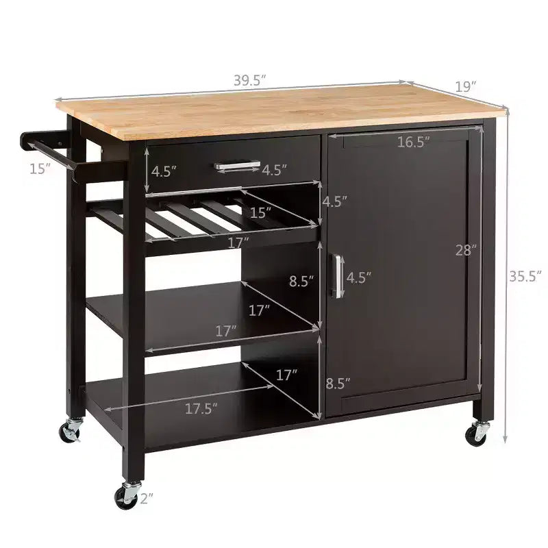 4-Tier Wood Kitchen Island Trolley Cart Storage Cabinet w/ Rack & Drawer