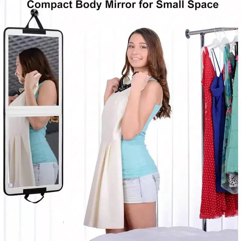 Folding Door Mirror Full Length 33x13 in White Shatterproof Foldable Full Body Mirror for Guest Room RV