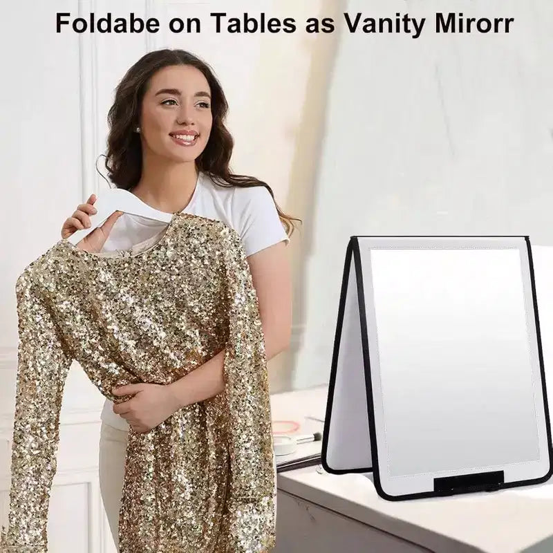 Folding Door Mirror Full Length 33x13 in White Shatterproof Foldable Full Body Mirror for Guest Room RV