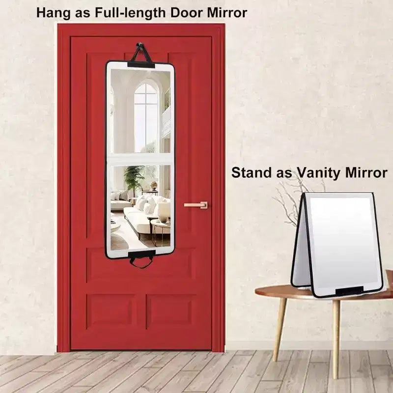 Folding Door Mirror Full Length 33x13 in White Shatterproof Foldable Full Body Mirror for Guest Room RV