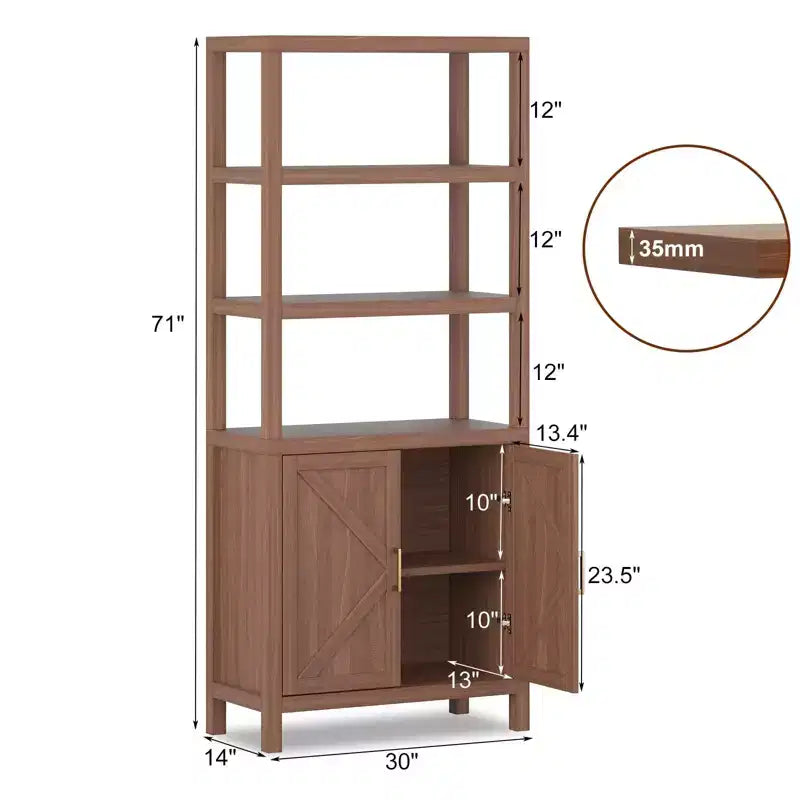 Bookshelf 5 Tier Book Shelf , 71 Tall Bookcase with Storage Space & Shelves, Farmhouse Bookcases for Living Room Home Office Kitchen