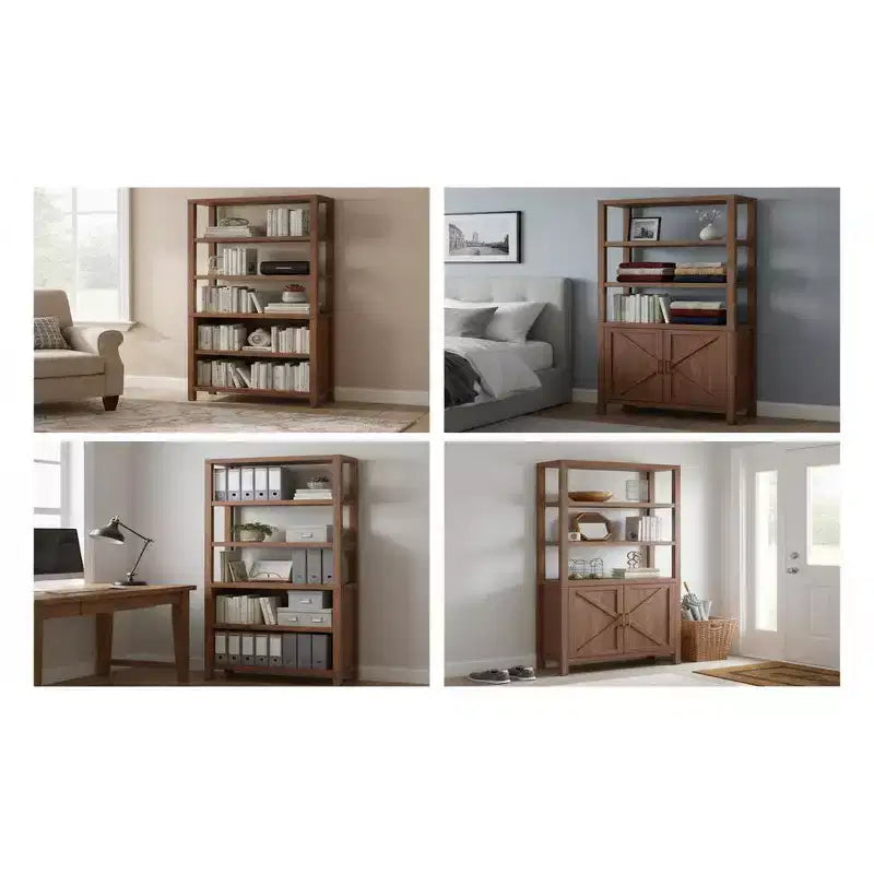 Bookshelf 5 Tier Book Shelf , 71 Tall Bookcase with Storage Space & Shelves, Farmhouse Bookcases for Living Room Home Office Kitchen
