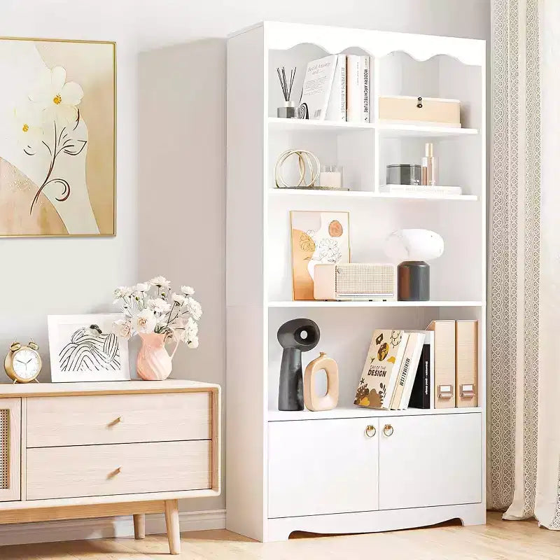 5 Tier Wooden Floor Standing Bookcase, 63 Inch High Display Storage Cabinet, Self Standing Bookcase, Home Office, Study Room, Kitchen