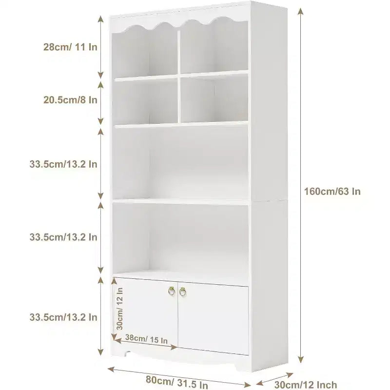 5 Tier Wooden Floor Standing Bookcase, 63 Inch High Display Storage Cabinet, Self Standing Bookcase, Home Office, Study Room, Kitchen