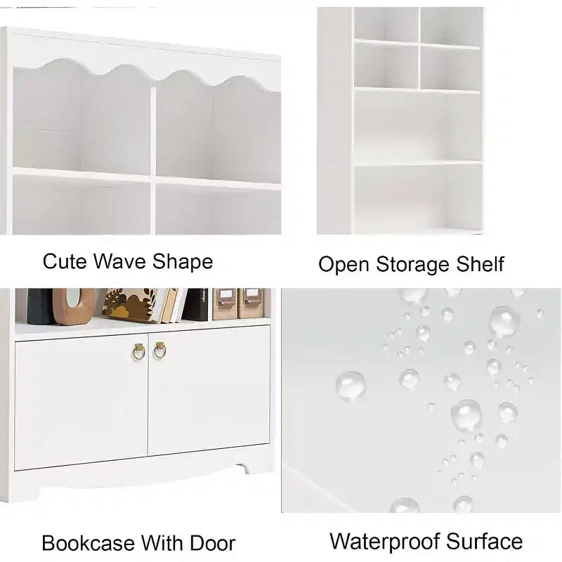 5 Tier Wooden Floor Standing Bookcase, 63 Inch High Display Storage Cabinet, Self Standing Bookcase, Home Office, Study Room, Kitchen