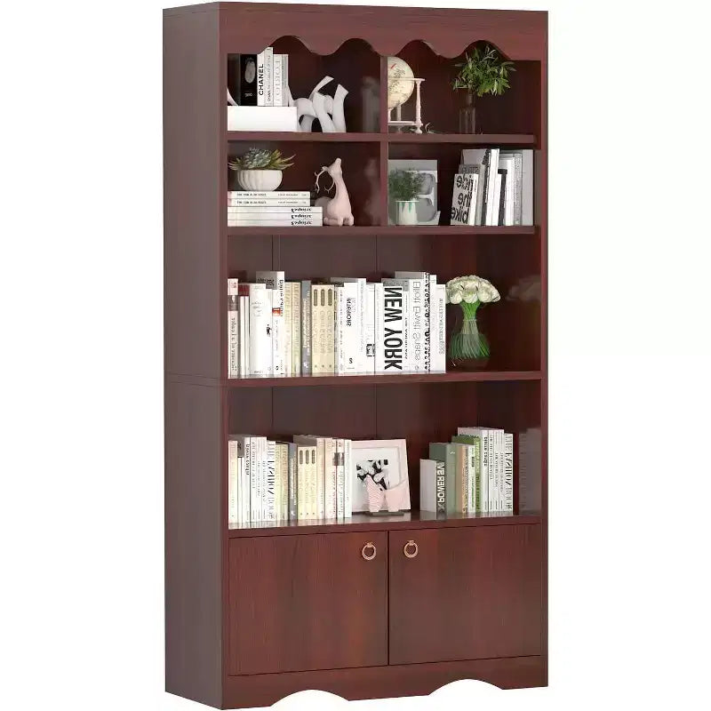 5 Tier Wooden Floor Standing Bookcase, 63 Inch High Display Storage Cabinet, Self Standing Bookcase, Home Office, Study Room, Kitchen